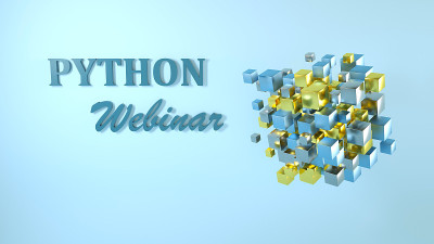 Python广告招牌三维插图在线研讨会。编码。Python编程语言概念在线学习。软件开发的概念