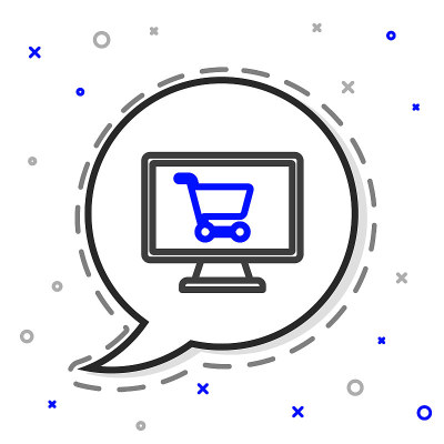 Line Shopping cart on screen computer icon isolate