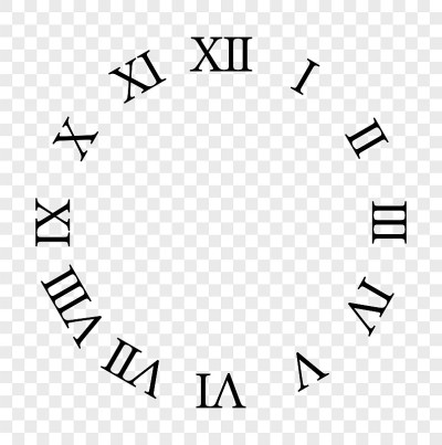 一组罗马数字。圆圈里的数字从1到12。