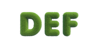 标志DEF由绿色的草。三维渲染