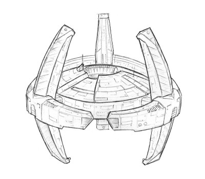 未来空间站或空间站的铅笔概念艺术画