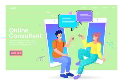咨询和培训理念。商务团队参加视频电话会议。矢量平面卡通。
