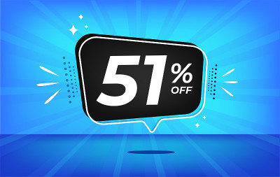 打51%。蓝色横幅与百分之五十一的折扣黑色气球为mega big销售。