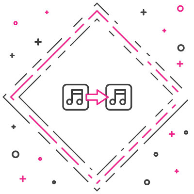 线音乐笔记，音调图标孤立在白色背景上。色彩斑斓的轮廓的概念。向量