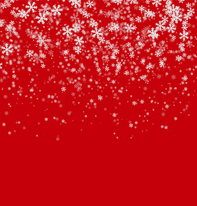 白色的雪花落在红色的背景上
