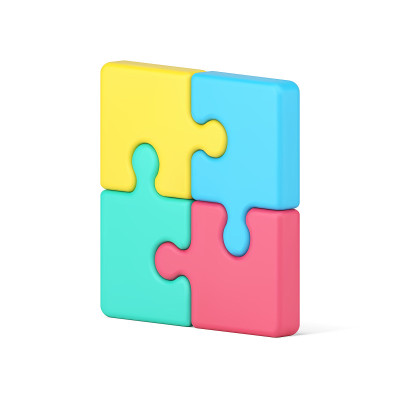 拼图方块3d图标。彩色图表与创造性的解决方案