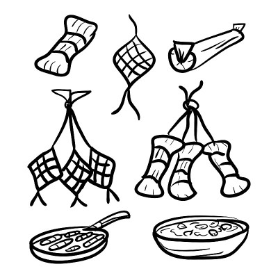 doodle style traditional food