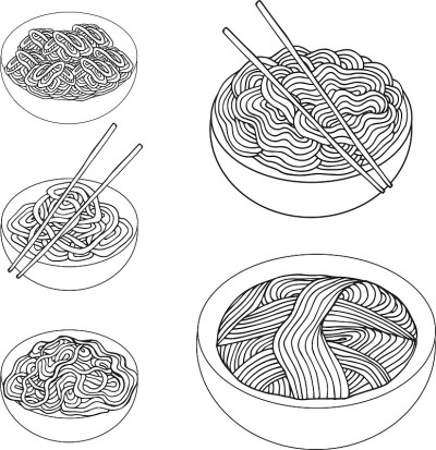 手绘面条集亚洲美食