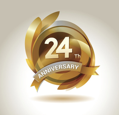 24周年纪念缎带标志用金色的圆圈和图形元素