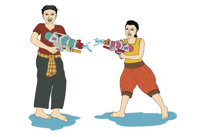 泰国夫妇在泼水节享受泼水