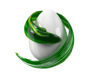 绿色的画笔在复活节彩蛋周围流动。三维演示