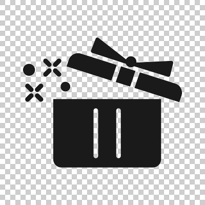 Gift box icon in transparent style. Magic case vec