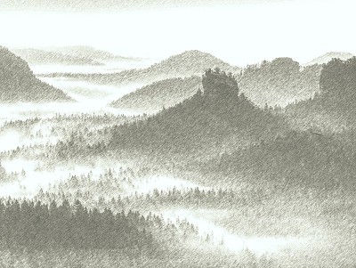 这是一个寒冷、有雾、有雾的早晨，在萨克森的一个秋季山谷里