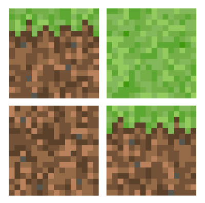 像素minecraft风格的土地块背景。游戏概念地面像素化水平无缝背景。顶部，侧面，底部视图。孤立在