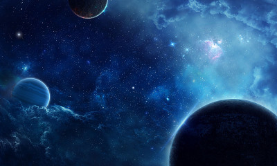 蓝色的空间和行星