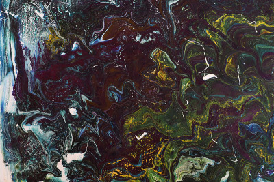液体大理石油漆背景。液态绘画抽象肌理。亚克力深色和鲜艳的色彩组合。
