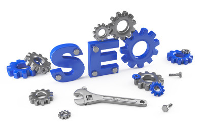 SEO字体周围的工具和齿轮