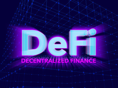 3d渲染概念的DeFi -去中心化金融。技术背景。线框图、粒子、web。