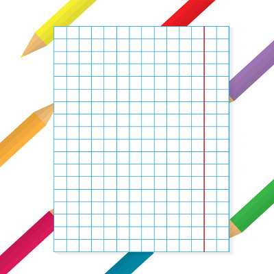 colorful pencils with checkered paper background