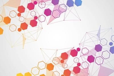 科学网络格局，连接线与点。技术六边形结构或分子连接元件。