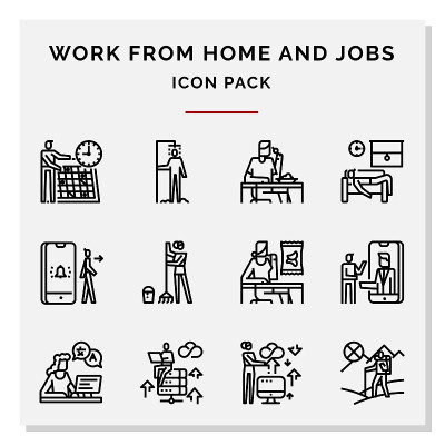 在家工作和工作图标设置矢量插图