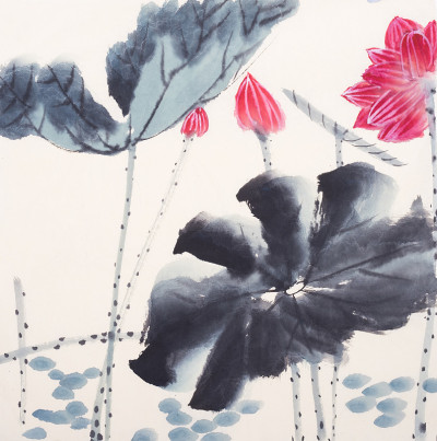 荷花手绘水墨，中国水彩画