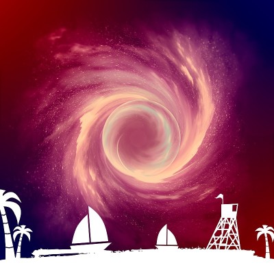 海边的景色，繁星点点的宇宙。