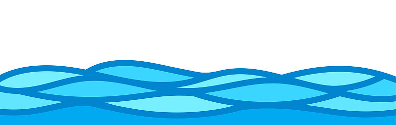 水波海洋，水图形为旗帜背景，水波纹浅蓝色，海洋海面为背景，水流动图形符号