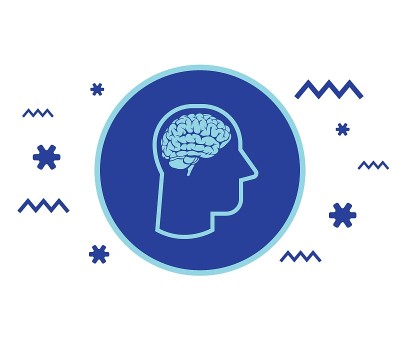 人脑在头上。矢量图标与可编辑的笔触隔离在白色背景