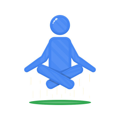 A man sits in a lotus position, stickmen meditates