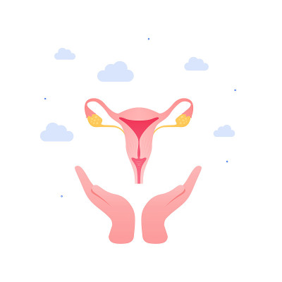 妇科与女性生殖系统概念。矢量平面医学插图。白色背景下，人类手握子宫孤立。设计医疗保健。