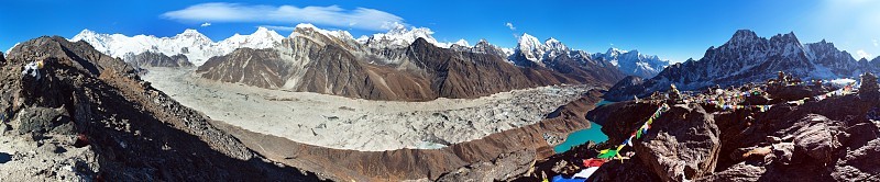 珠穆朗玛峰，Lhotse, Cho Oyu和Makalu全景图
