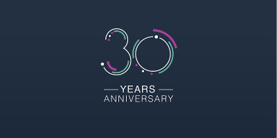 30周年纪念向量图标。氖图示数法