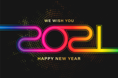 2021年新年快乐。黑色纸数字与亮片新年横幅与2021数字黑暗向量假日发光插图。
