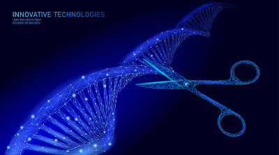 DNA 3D结构编辑医学概念。低多角形三角形基因疗法治疗遗传性疾病。转基因工程CRISPR Cas9