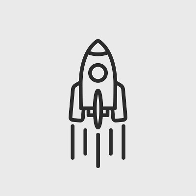 火箭轮廓图标。火箭船发射图标孤立的白色背景。启动标志。矢量图