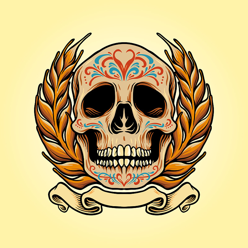 Mexico Skull Muertos with Banner Illustrations预览效果