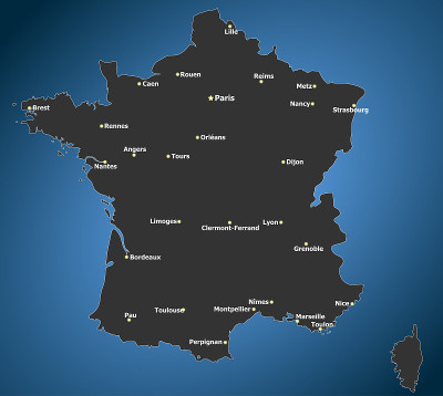 Highly detailed France map, Main Cities
