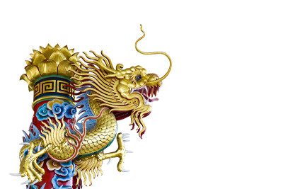 白色背景上的金龙雕像
