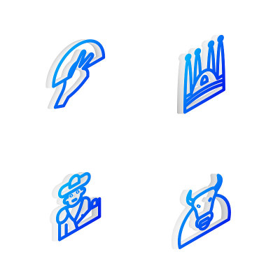 Set Isometric line Sagrada Familia, Fan flamenco, 