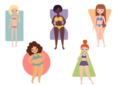 不同的女性体型。矢量插图的各种妇女与不同的数字。