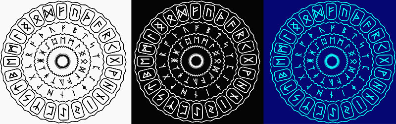 Scandinavian set runes white black blue circles.