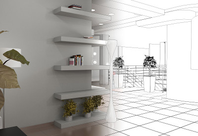 室内，展厅，3D插图