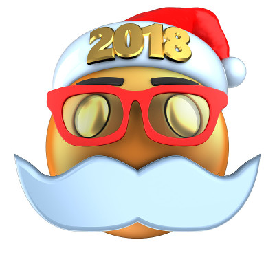 3d橙色表情微笑与2018圣诞帽