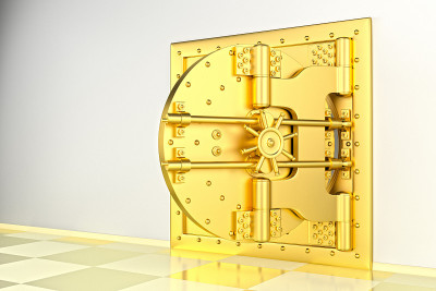 正面轻观金金库大门，打开。三维渲染
