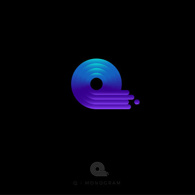 问信。Q字母组合。原始图标由带渐变的圆形条纹组成。
