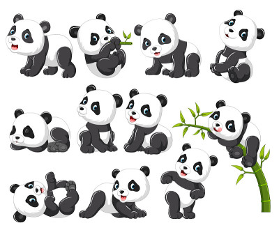 收集快乐熊猫与各种姿势