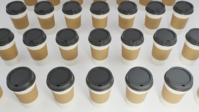 上面的一次性纸咖啡杯网格