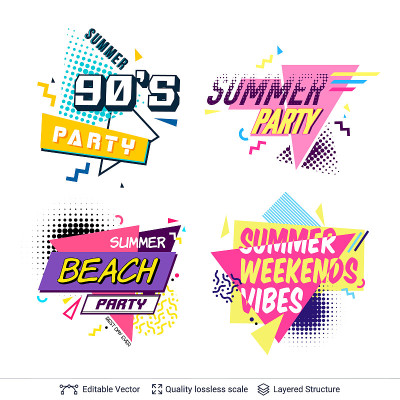 Set of summer party ad backgronds in pop-art style