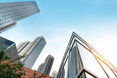 现代城市建筑，中国青岛的摩天大楼